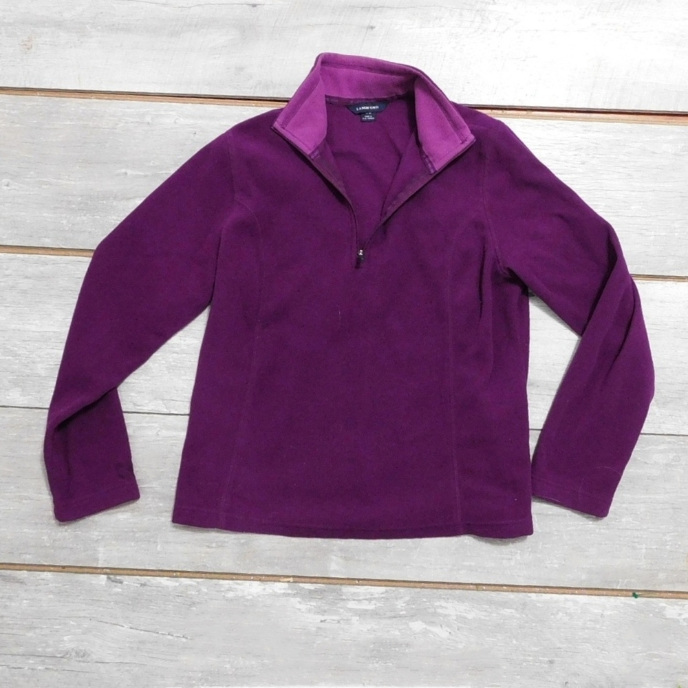 WMNS LAND END PURPLE FLEECE 1/2 ZIP PULLOVER TOP - Picture 4 of 7